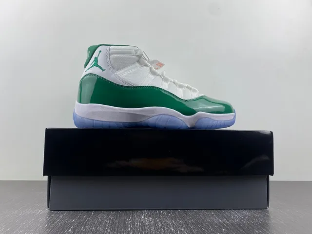 Air Jordan 11 Retro White and Green Patent Leather Basketball Shoes 17