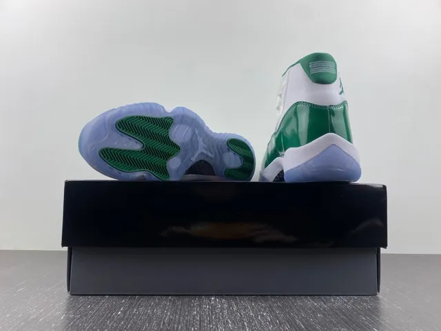 Air Jordan 11 Retro White and Green Patent Leather Basketball Shoes 18