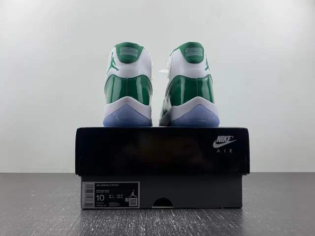 Air Jordan 11 Retro White and Green Patent Leather Basketball Shoes 19