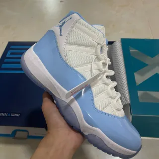 Air Jordan 11 White and Light Blue Patent Leather Basketball Shoes