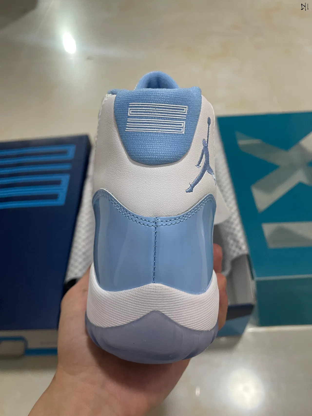 Air Jordan 11 White and Light Blue Patent Leather Basketball Shoes 5