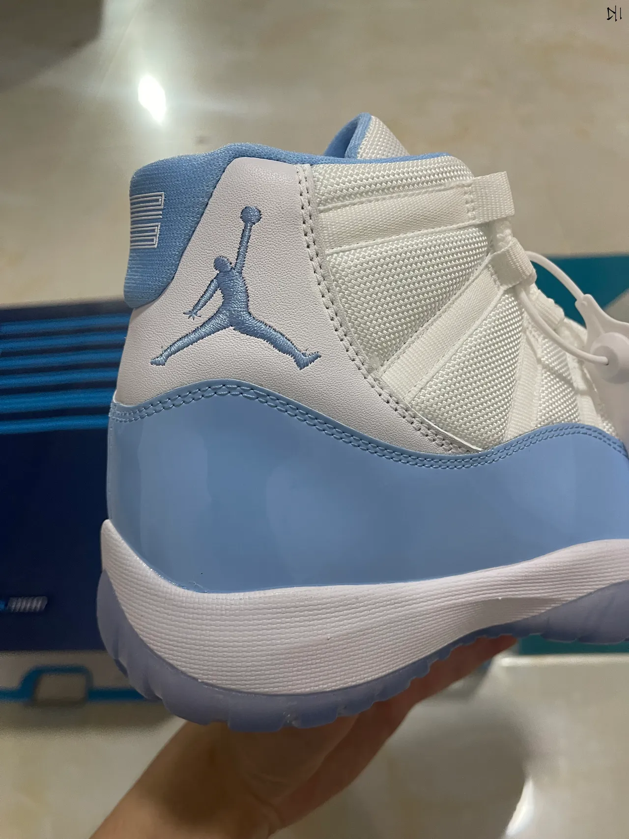 Air Jordan 11 White and Light Blue Patent Leather Basketball Shoes 6