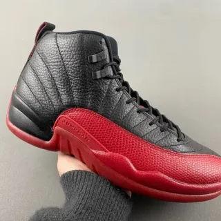Air Jordan 12 Black Red Pebbled Leather Basketball Shoes