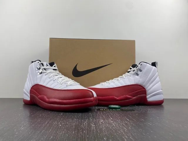 Air Jordan 12 White Red Basketball Shoes 14