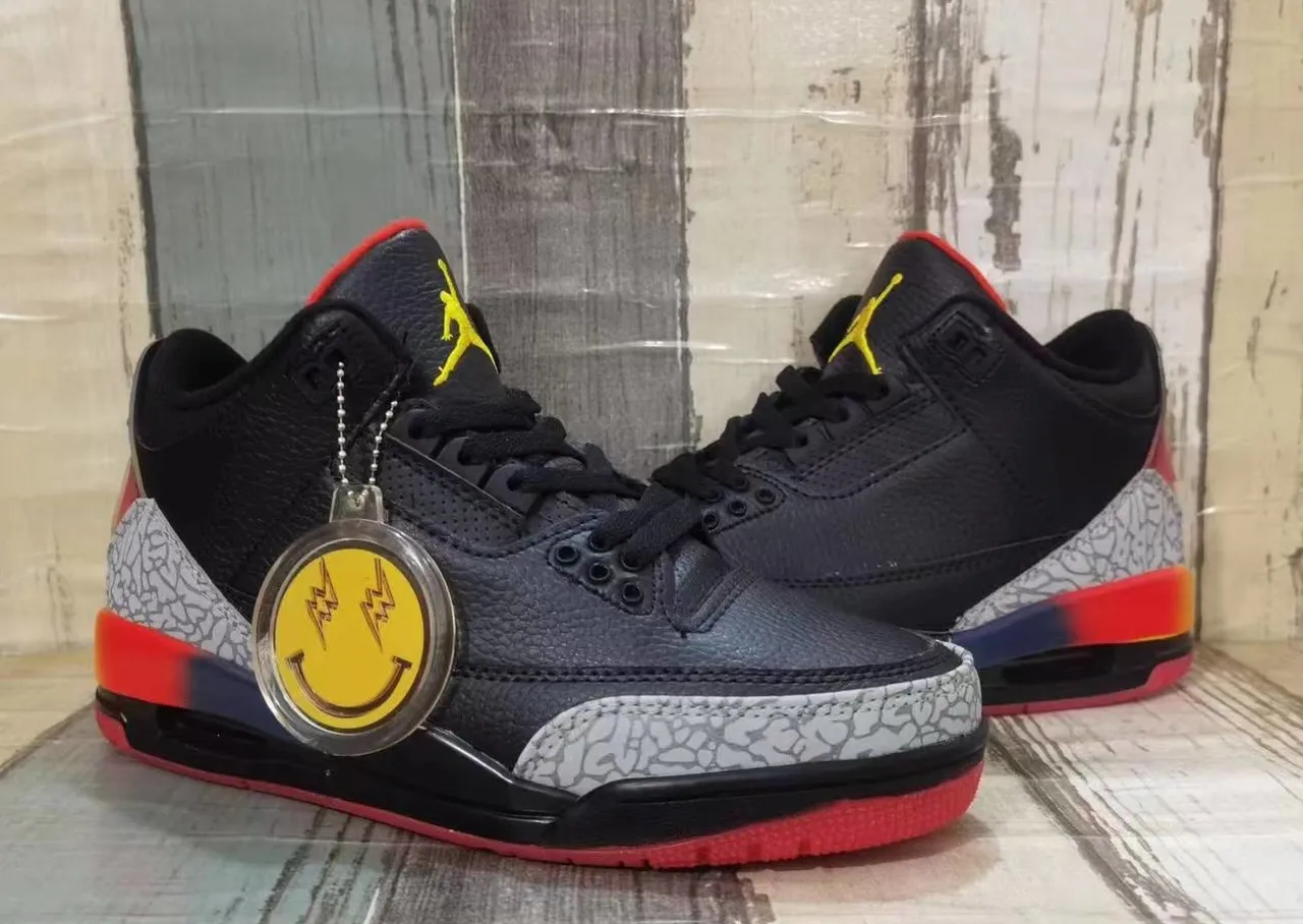 Air Jordan 3 Black Cement Red Yellow Basketball Shoes 3