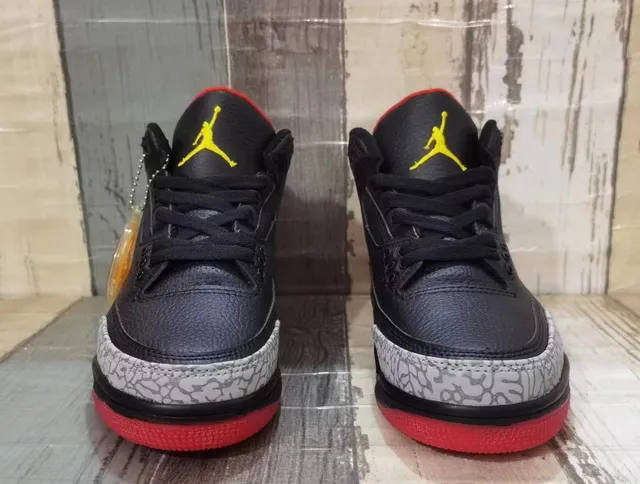 Air Jordan 3 Black Cement Red Yellow Basketball Shoes 4