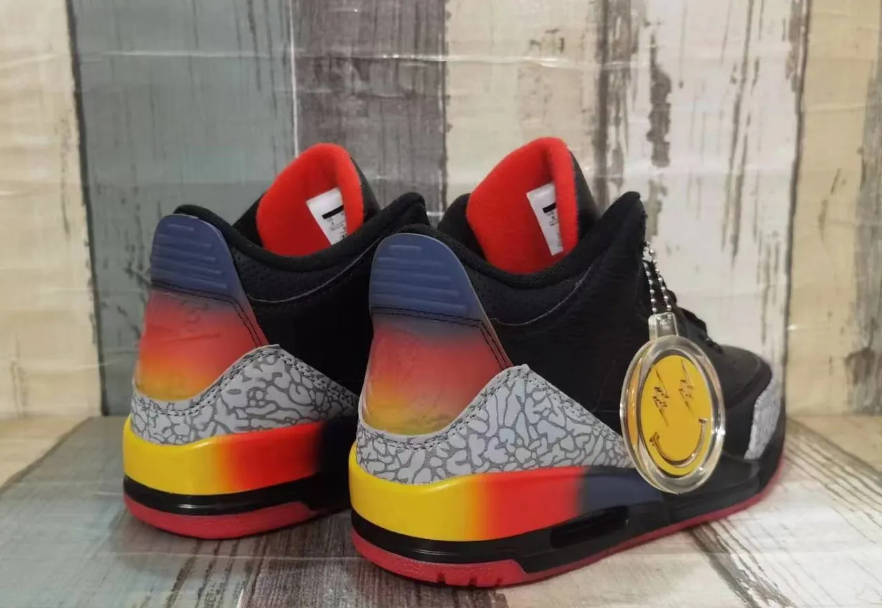 Air Jordan 3 Black Cement Red Yellow Basketball Shoes 5