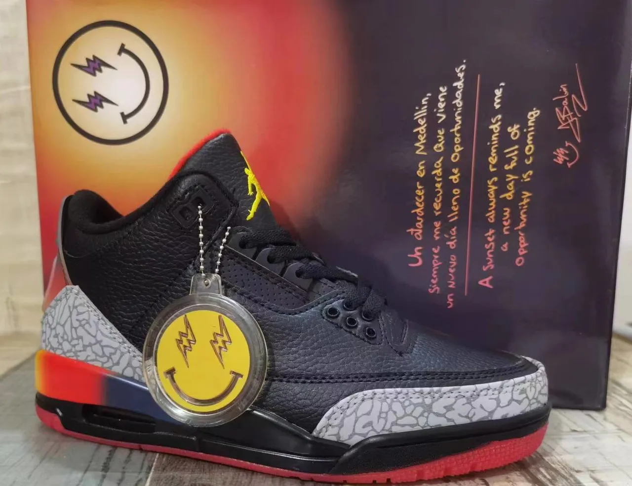 Air Jordan 3 Black Cement Red Yellow Basketball Shoes 6