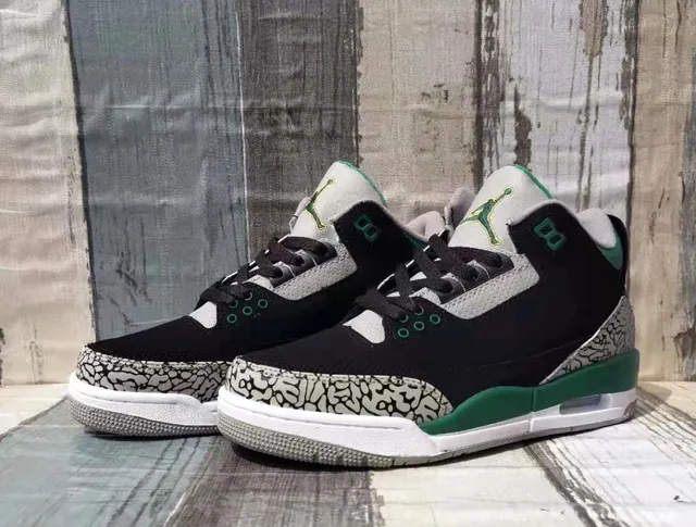 Air Jordan 3 Preto Verde Cimento Estampa de Elefante Tênis de Basquete 3