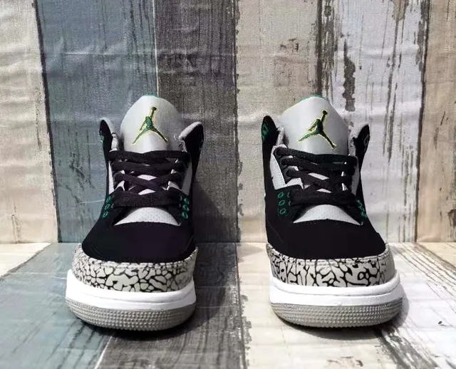 Air Jordan 3 Preto Verde Cimento Estampa de Elefante Tênis de Basquete 4