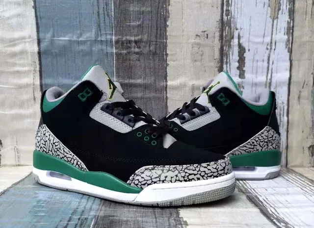 Air Jordan 3 Preto Verde Cimento Estampa de Elefante Tênis de Basquete 5