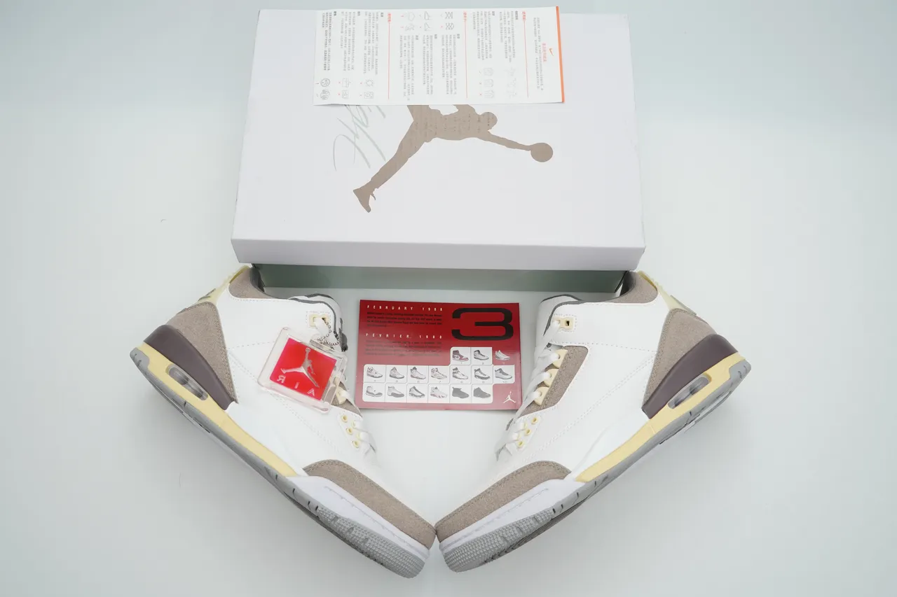 Air Jordan 3 White Beige Yellow Brown Basketball Shoes 4