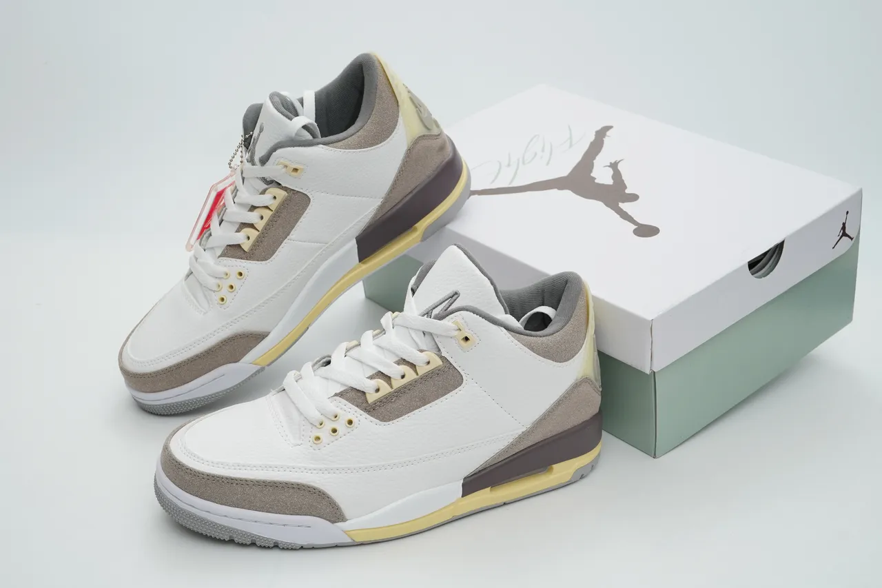 Air Jordan 3 White Beige Yellow Brown Basketball Shoes 5