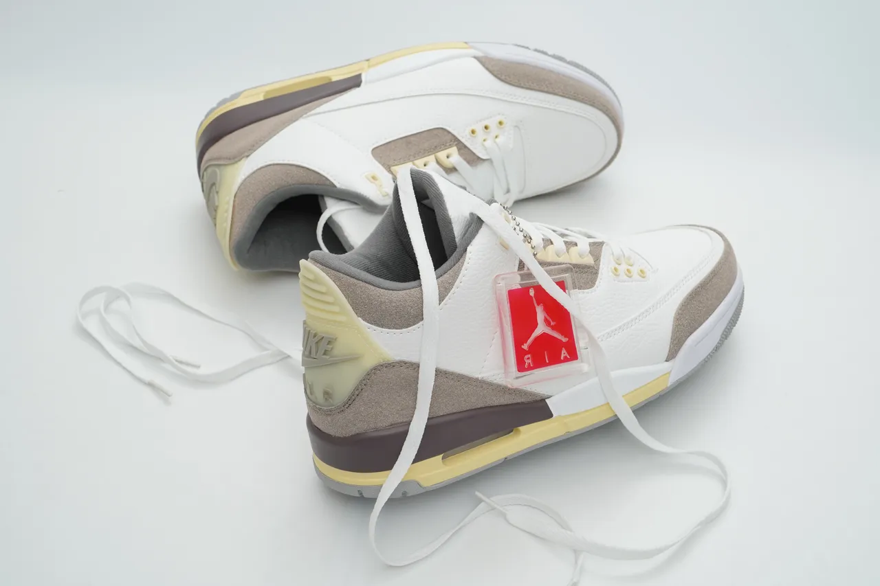 Air Jordan 3 White Beige Yellow Brown Basketball Shoes 6