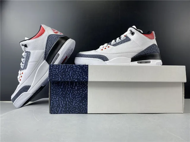 Air Jordan 3 White Dark Grey Red Basketball Shoes 18