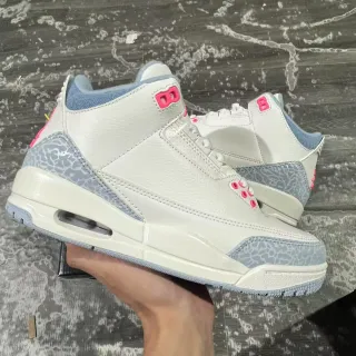 Air Jordan 3 White Light Blue Pink Elephant Print Basketball Shoes