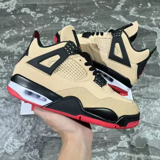 Air Jordan 4 Beige Black Red Basketball Shoes