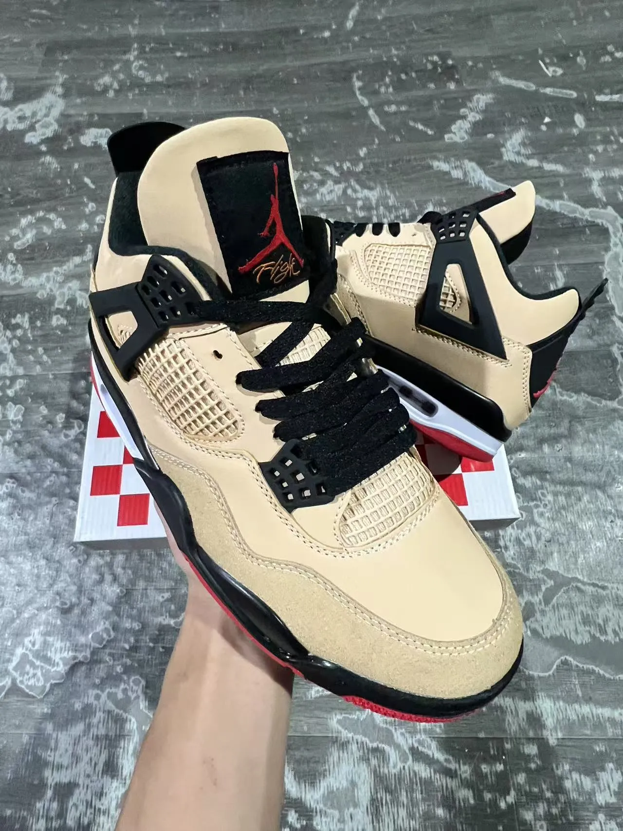 Air Jordan 4 Beige Black Red Basketball Shoes 2