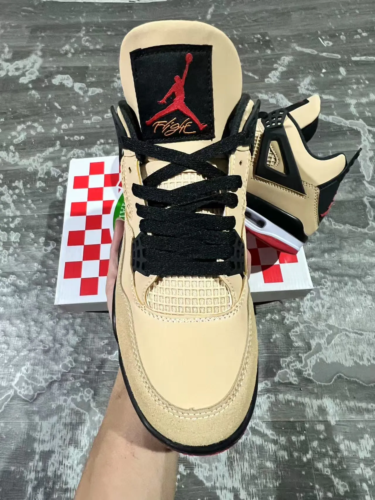 Air Jordan 4 Beige Black Red Basketball Shoes 3