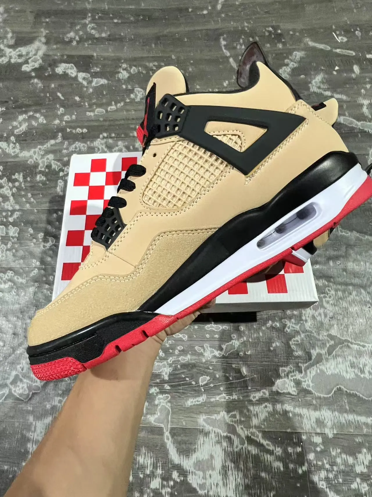 Air Jordan 4 Beige Black Red Basketball Shoes 5