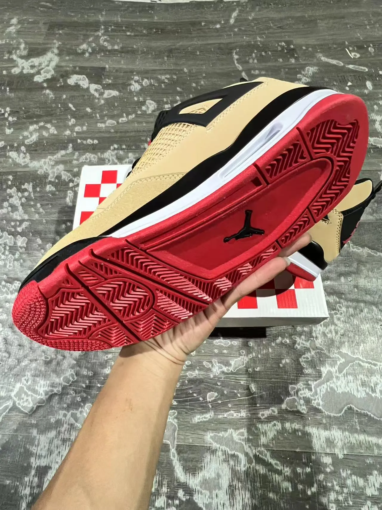 Air Jordan 4 Beige Black Red Basketball Shoes 6