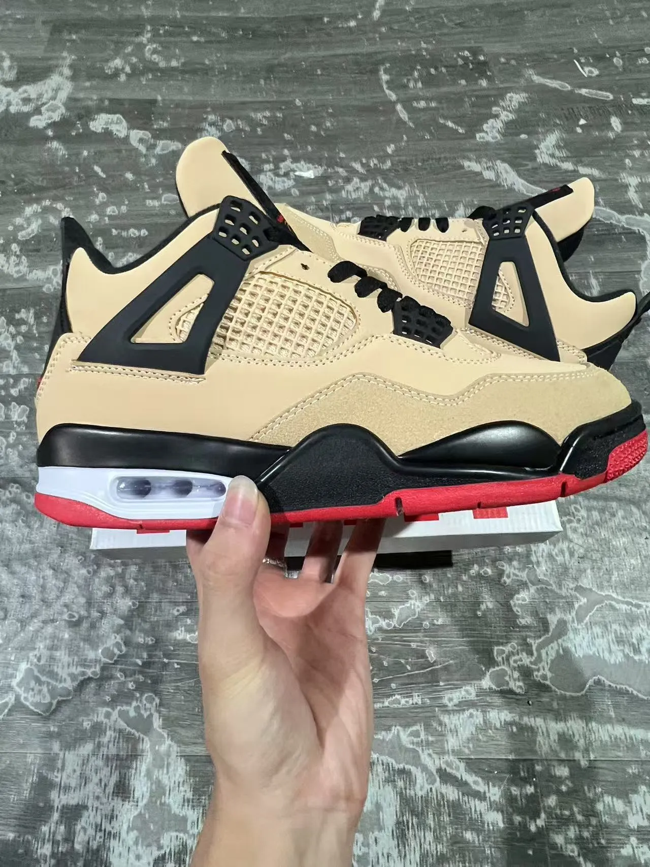 Air Jordan 4 Beige Black Red Basketball Shoes 7