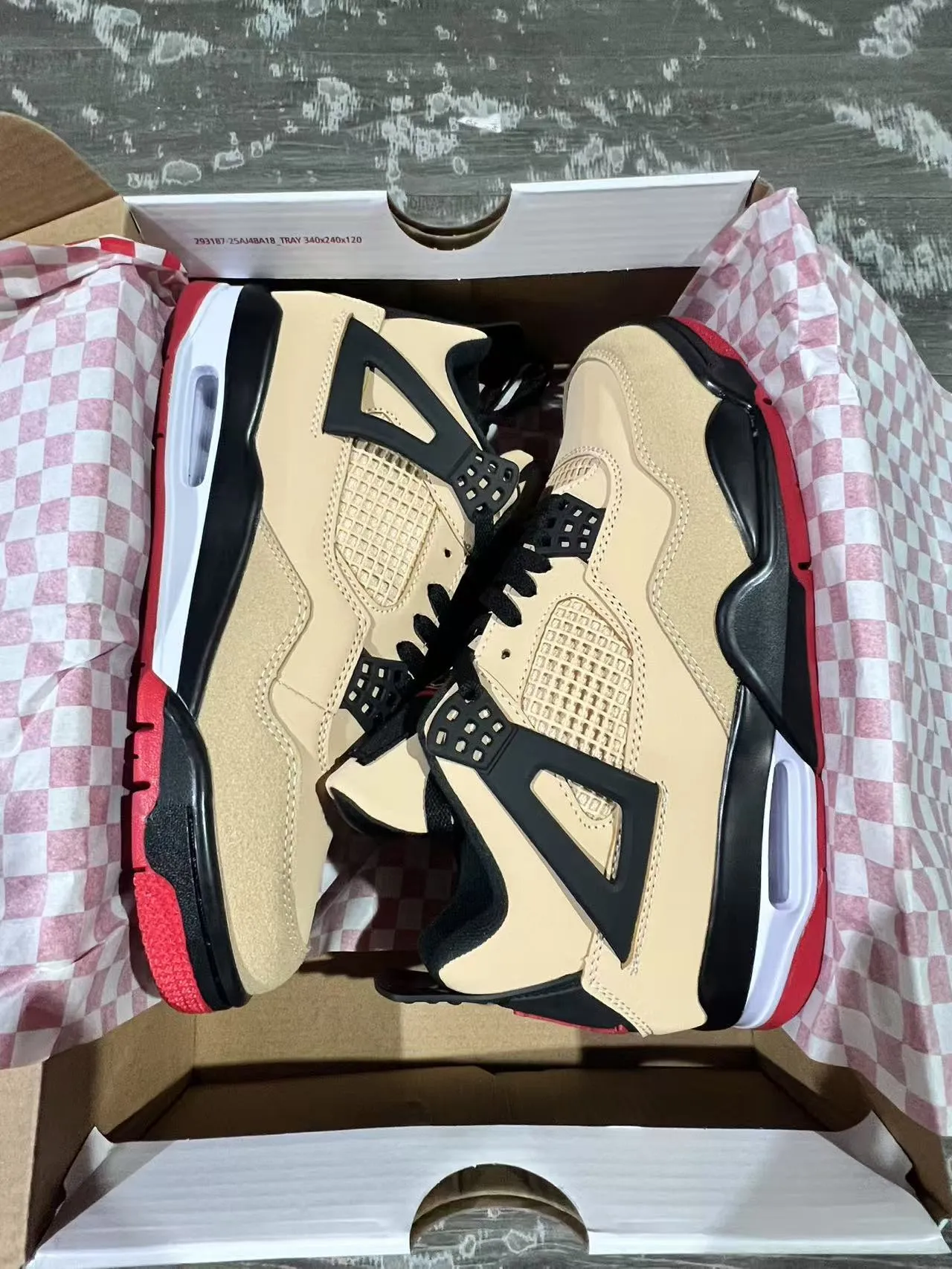 Air Jordan 4 Beige Black Red Basketball Shoes 9