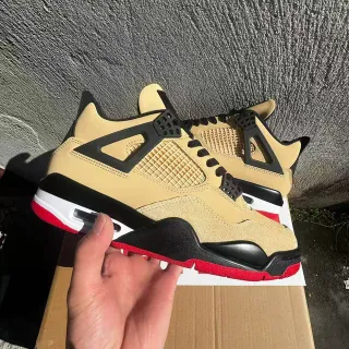 Air Jordan 4 Beige Black Red Basketball Shoes