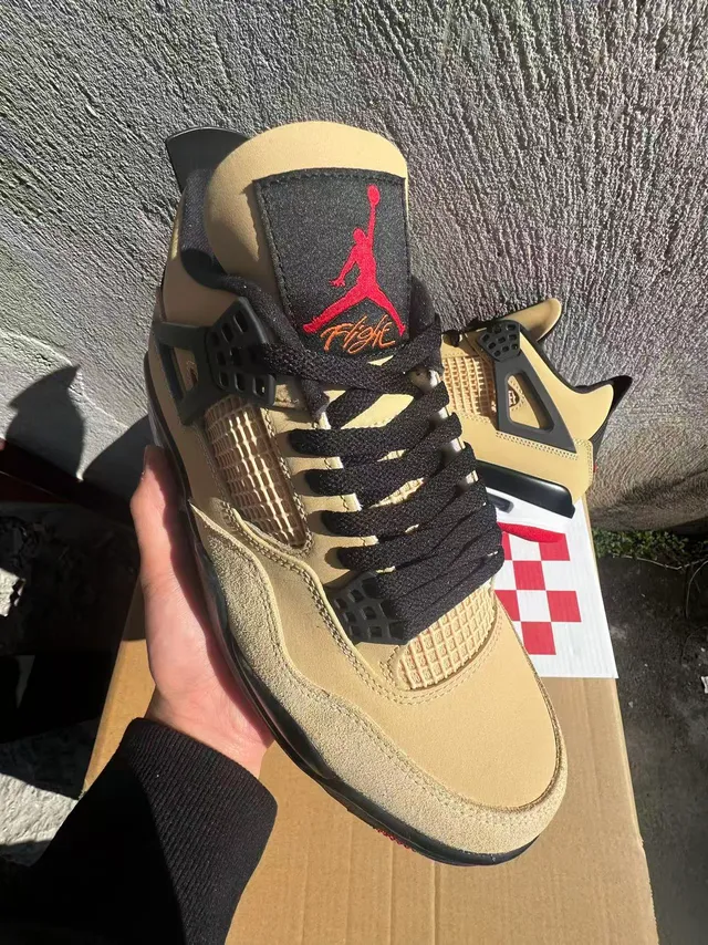 Air Jordan 4 Beige Black Red Basketball Shoes 2