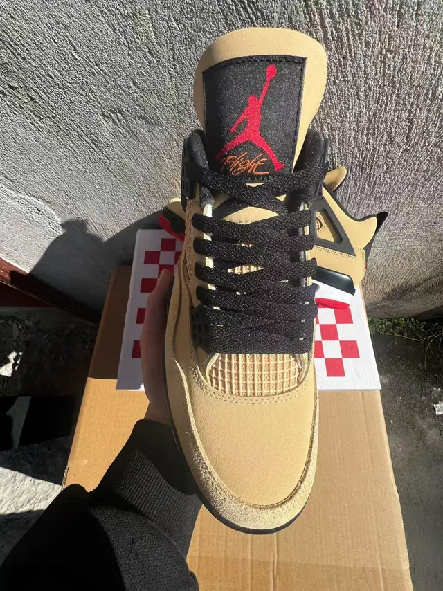 Air Jordan 4 Beige Black Red Basketball Shoes 3