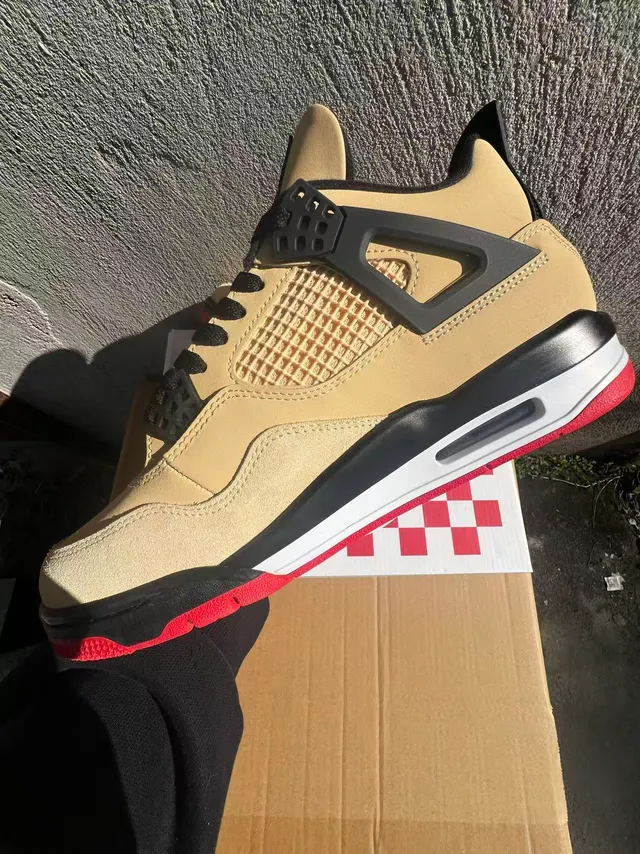 Air Jordan 4 Beige Black Red Basketball Shoes 5