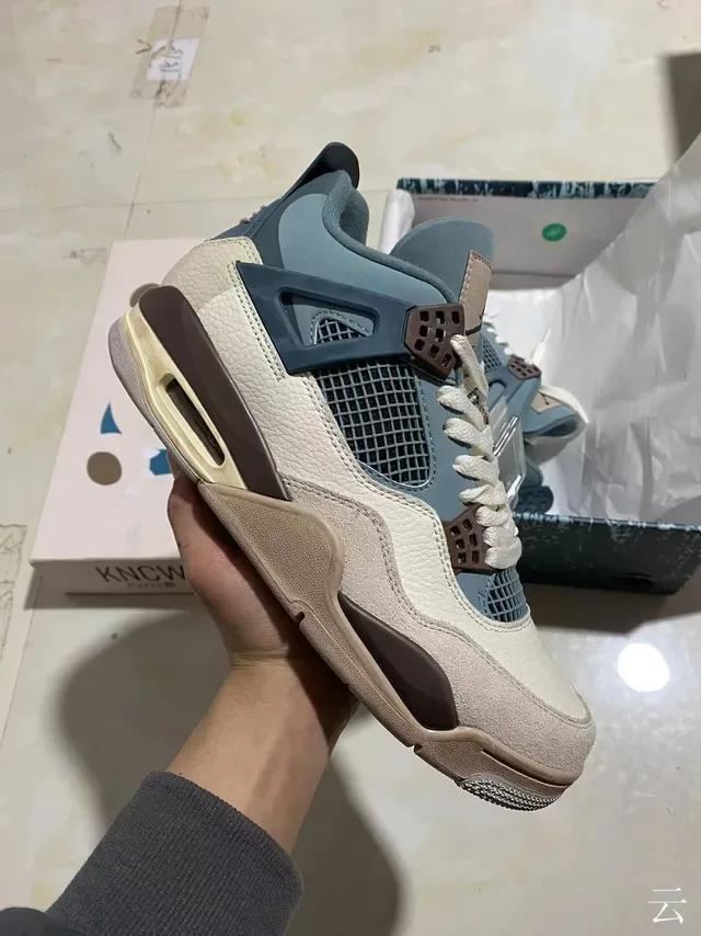 Air Jordan 4 Beige Blue Brown Chaussures de basket-ball 3