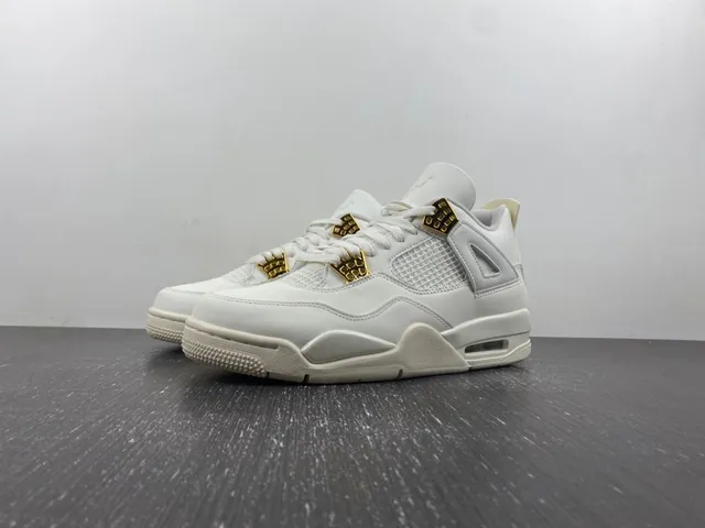 Air Jordan 4 Beige Gold Low-Top Silhouette Molded Plastic Eyelets Lifestyle Sneakers 2