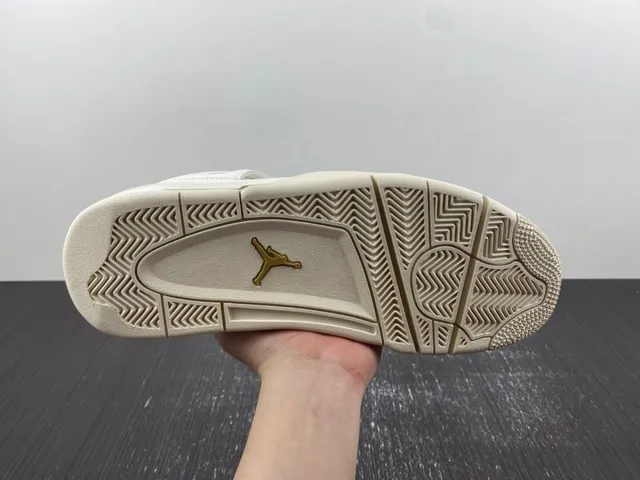 Air Jordan 4 Beige Gold Low-Top Silhouette Molded Plastic Eyelets Lifestyle Sneakers 7