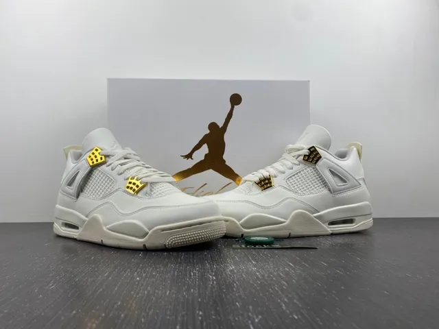 Air Jordan 4 Beige Gold Low-Top Silhouette Molded Plastic Eyelets Lifestyle Sneakers 13