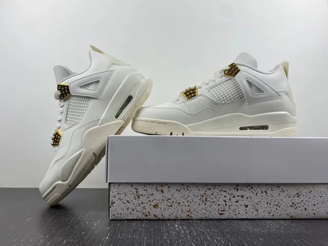 Air Jordan 4 Beige Gold Low-Top Silhouette Molded Plastic Eyelets Lifestyle Sneakers 14