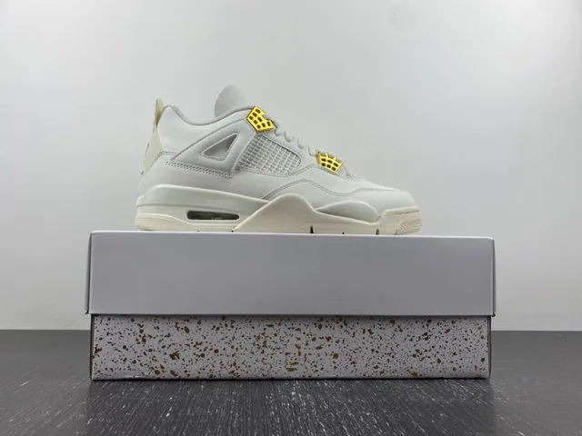 Air Jordan 4 Beige Gold Low-Top Silhouette Molded Plastic Eyelets Lifestyle Sneakers 16