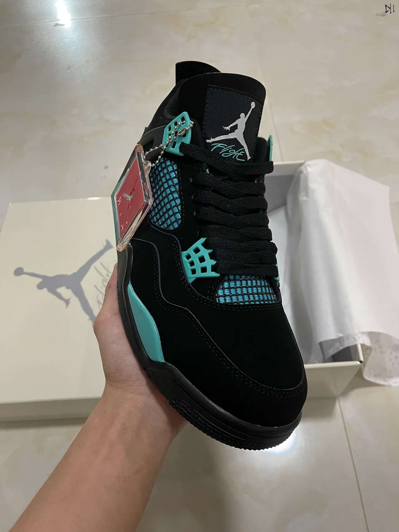 Air Jordan 4 Black Turquoise Basketball Shoes 2