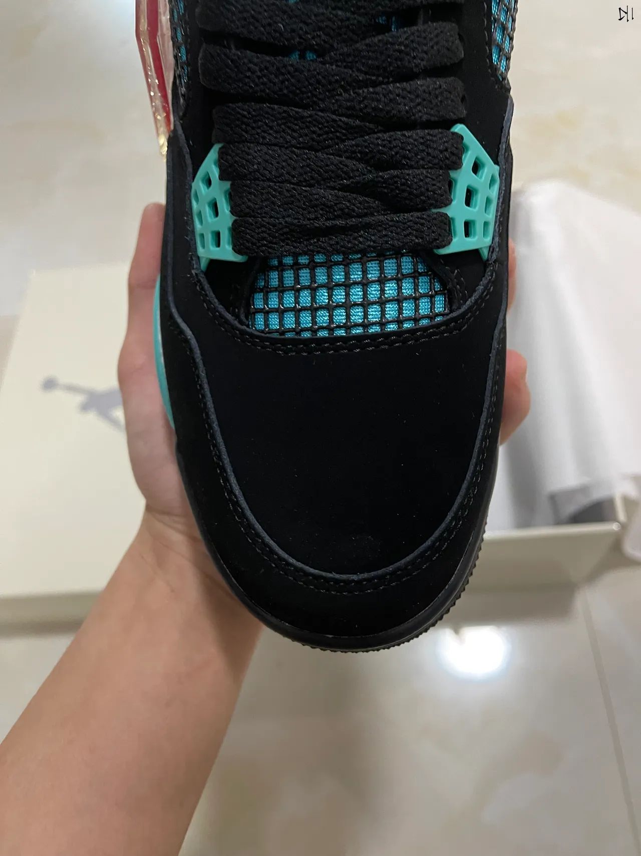 Air Jordan 4 Black Turquoise Basketball Shoes 3