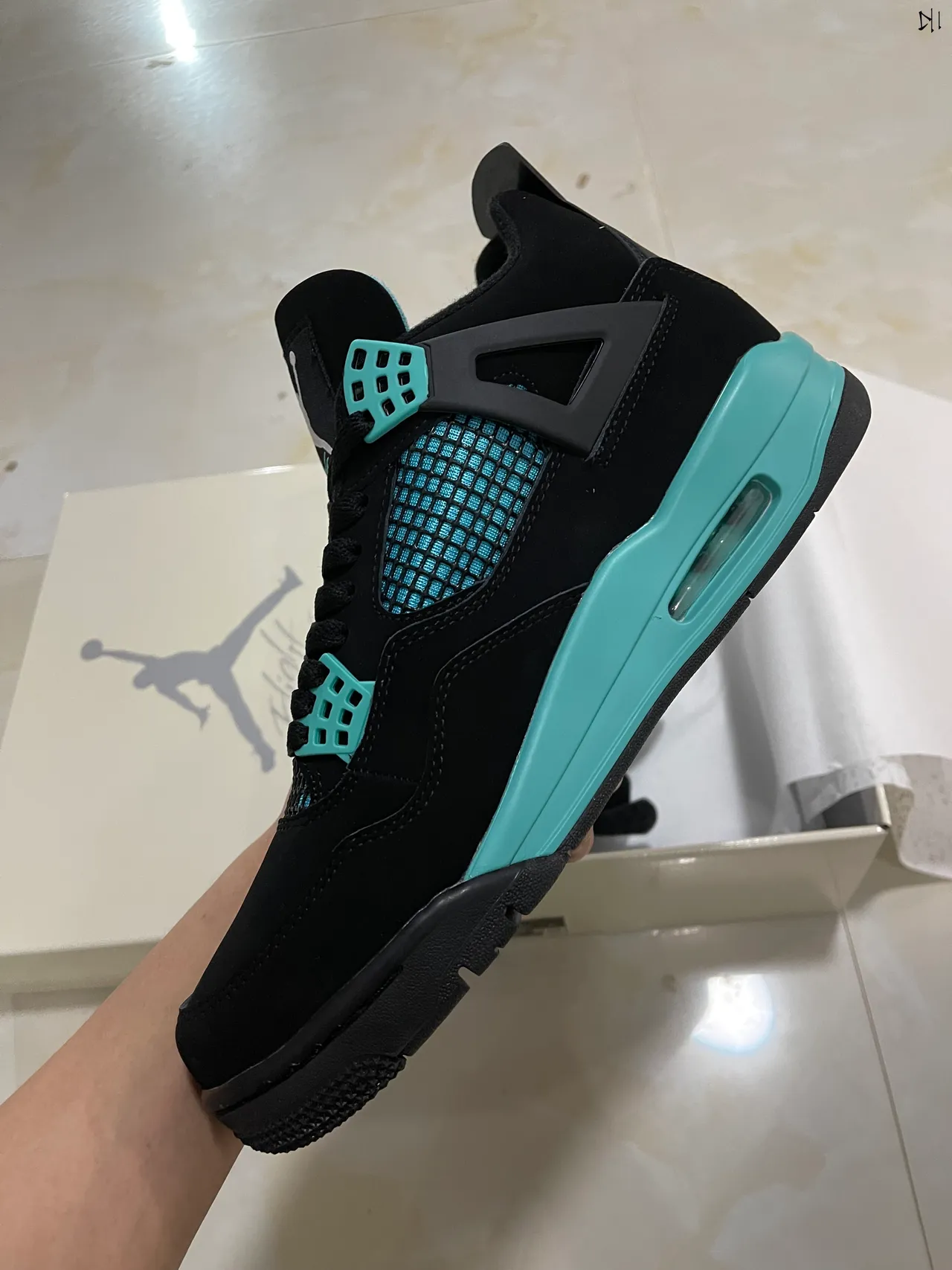 Air Jordan 4 Black Turquoise Basketball Shoes 4