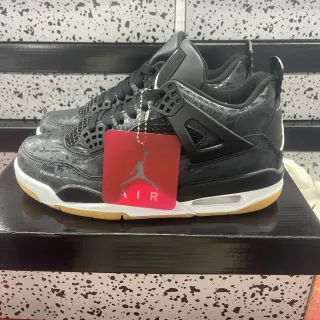 Air Jordan 4 Tênis de Basquete Preto Branco Alto Couro Patentado Brilhante