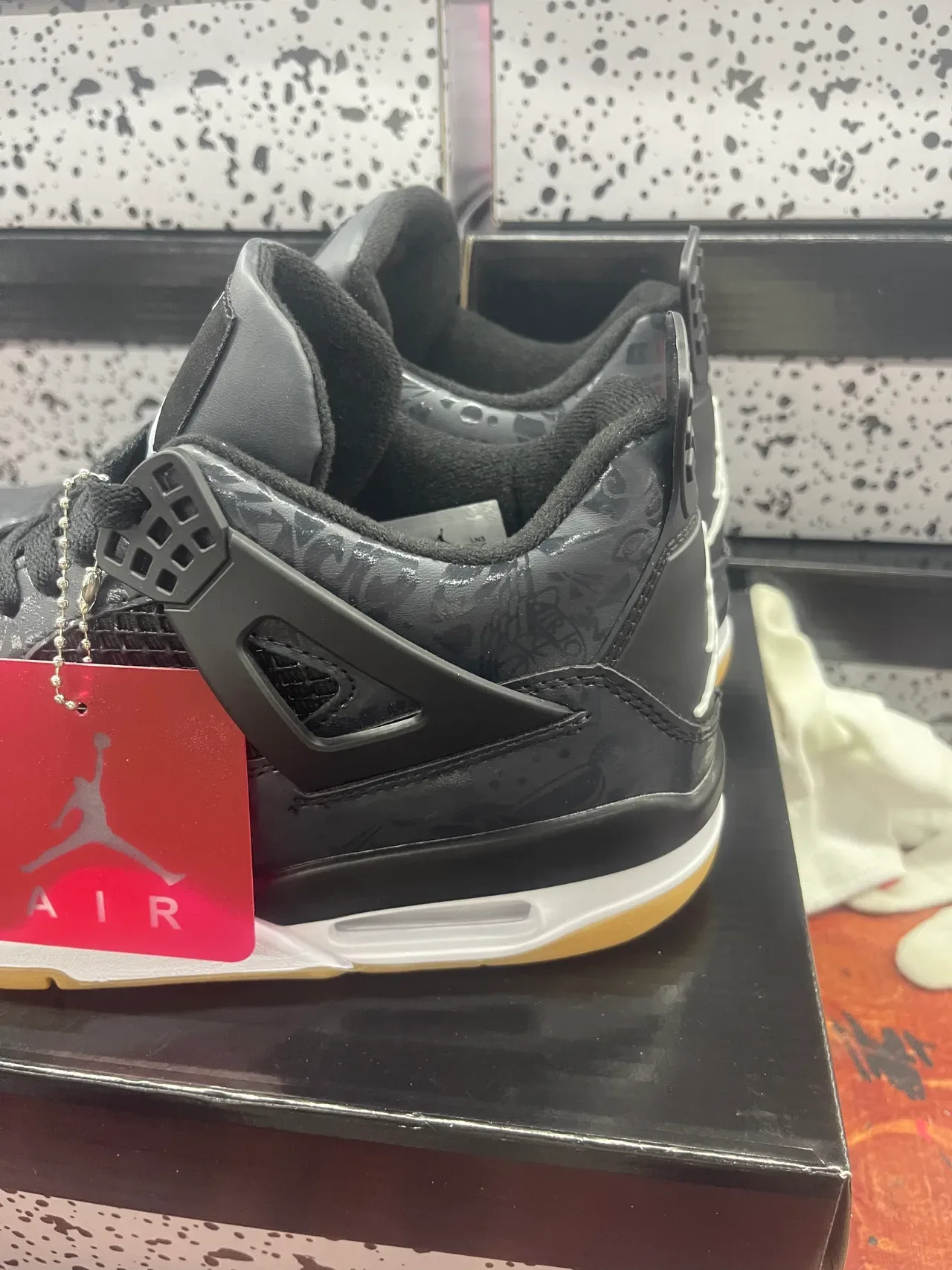 Air Jordan 4 Tênis de Basquete Preto Branco Alto Couro Patentado Brilhante 6