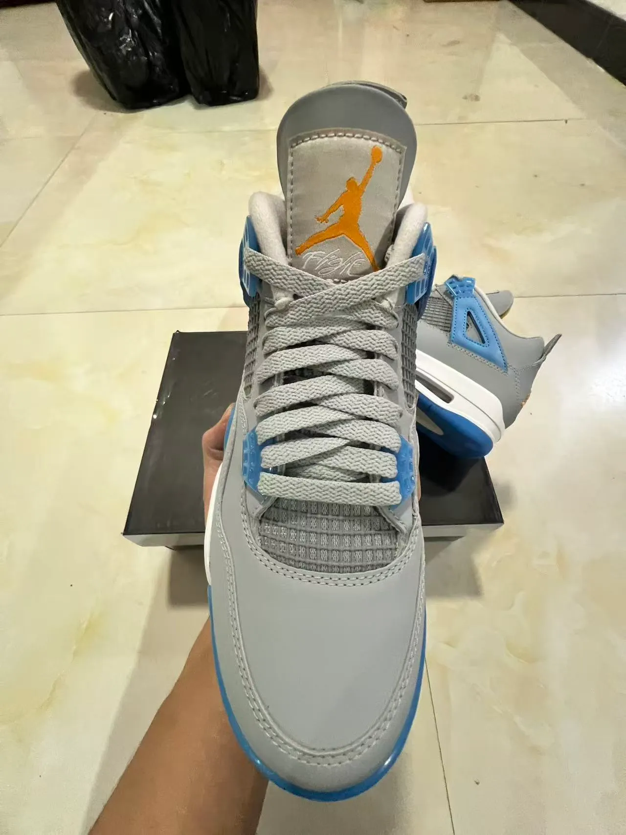 Air Jordan 4 Gray Blue White Basketball Shoes 3