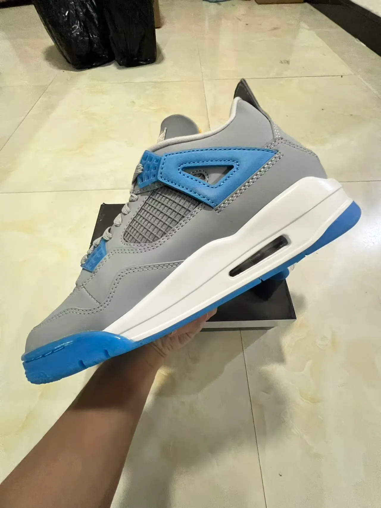 Air Jordan 4 Gray Blue White Basketball Shoes 5