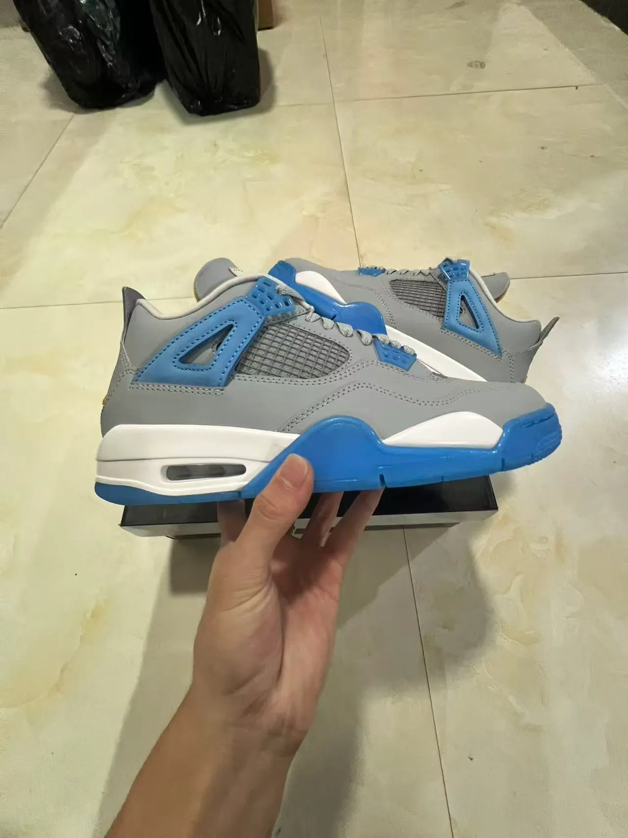 Air Jordan 4 Gray Blue White Basketball Shoes 7