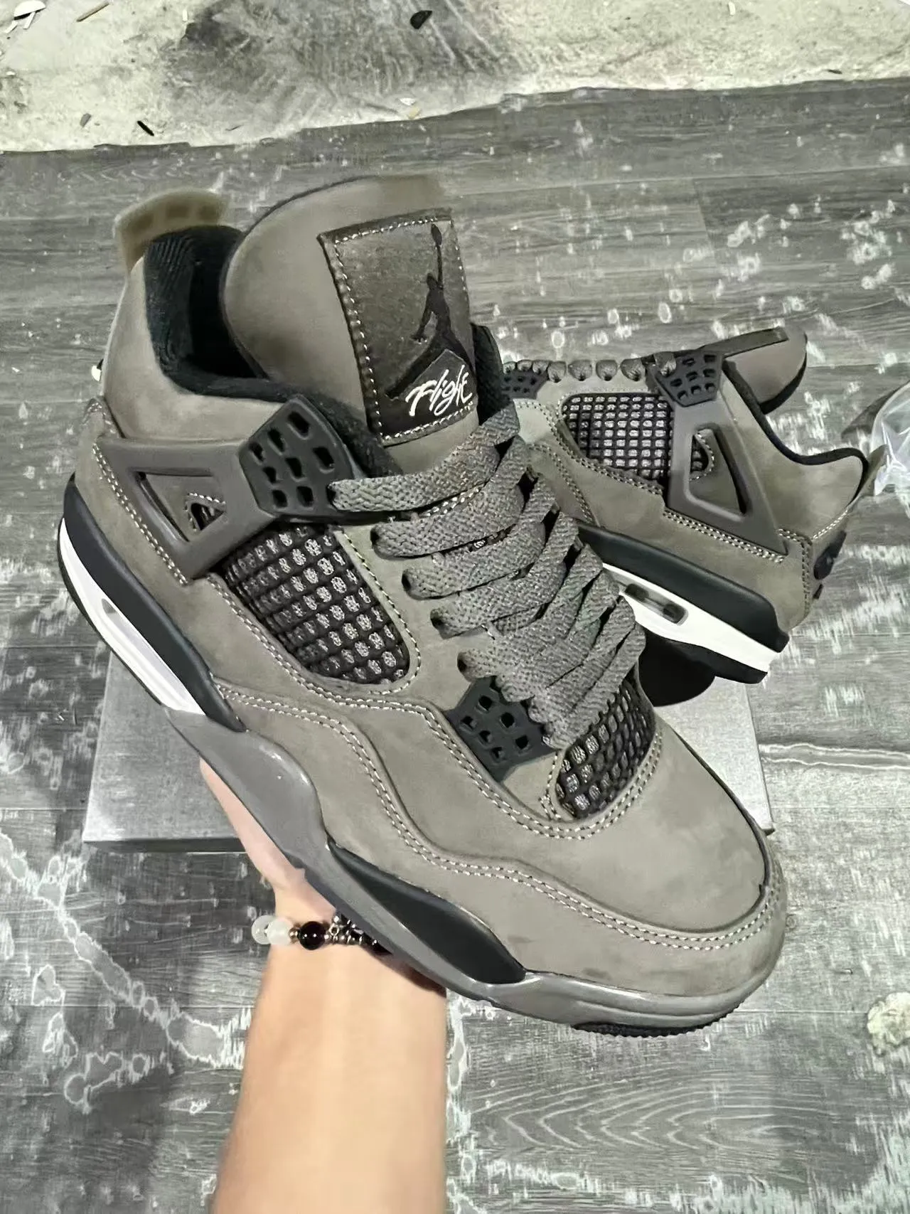 Air Jordan 4 Gray Suede Black Plastic Cage Basketball Shoes 2