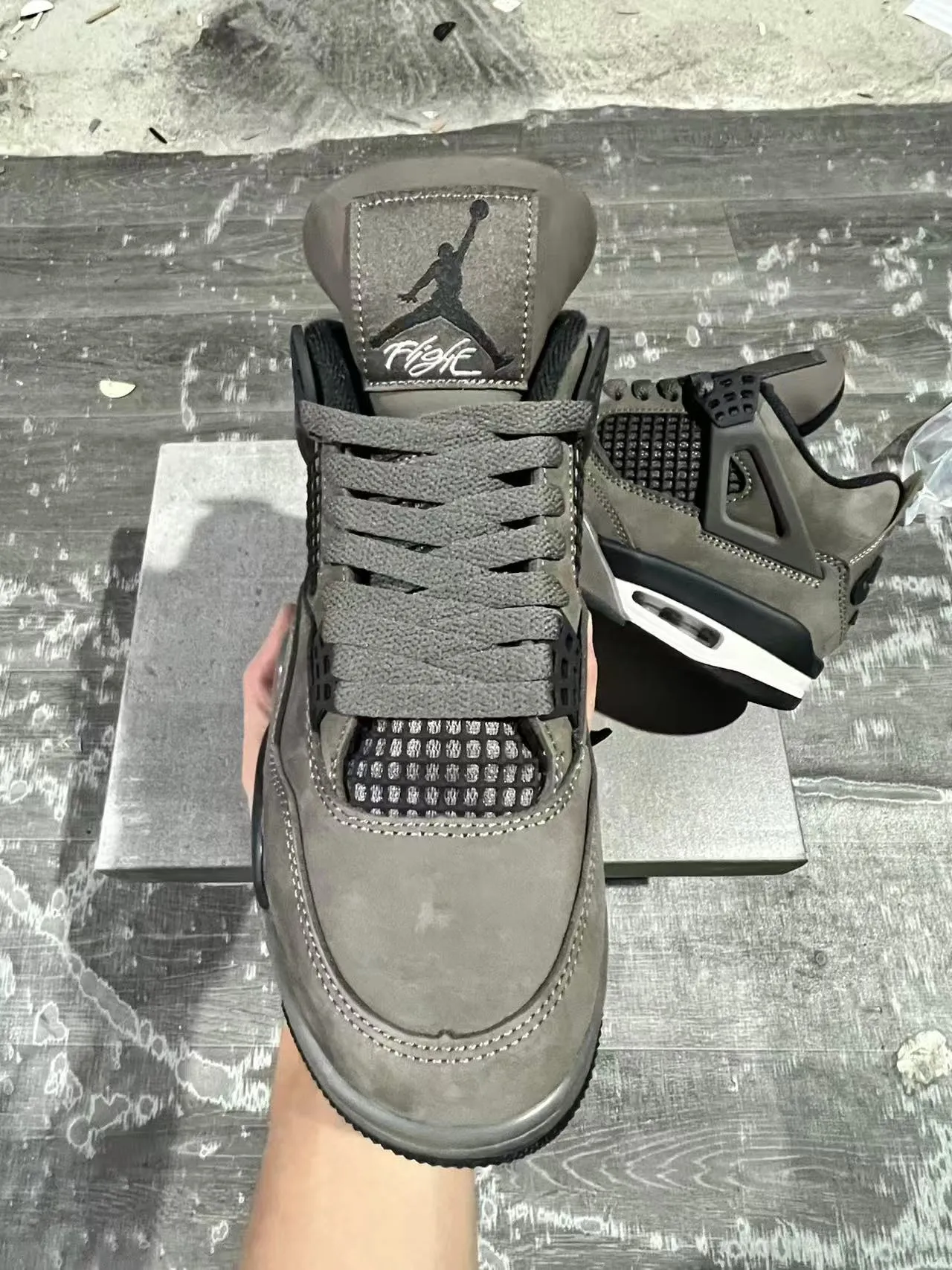 Air Jordan 4 Gray Suede Black Plastic Cage Basketball Shoes 3