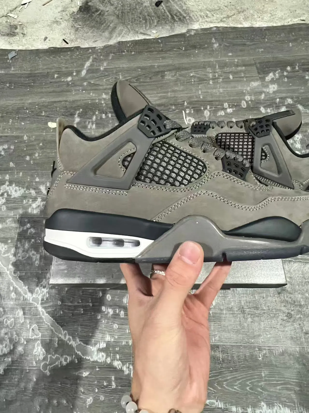 Air Jordan 4 Gray Suede Black Plastic Cage Basketball Shoes 7