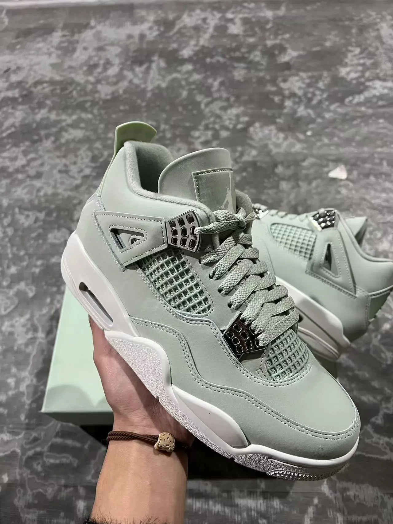 Air Jordan 4 Chaussures de Basketball Vert Menthe Blanc 2