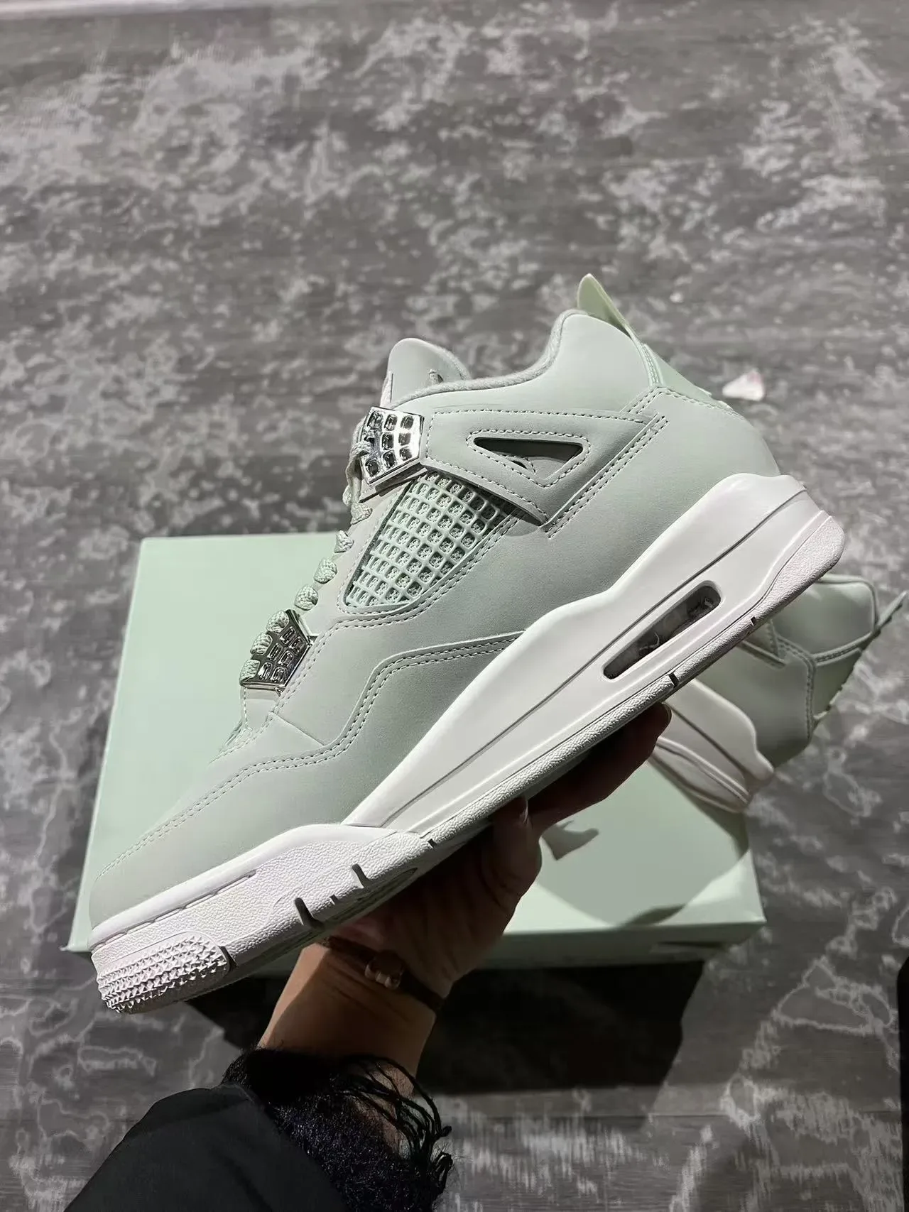 Air Jordan 4 Chaussures de Basketball Vert Menthe Blanc 5